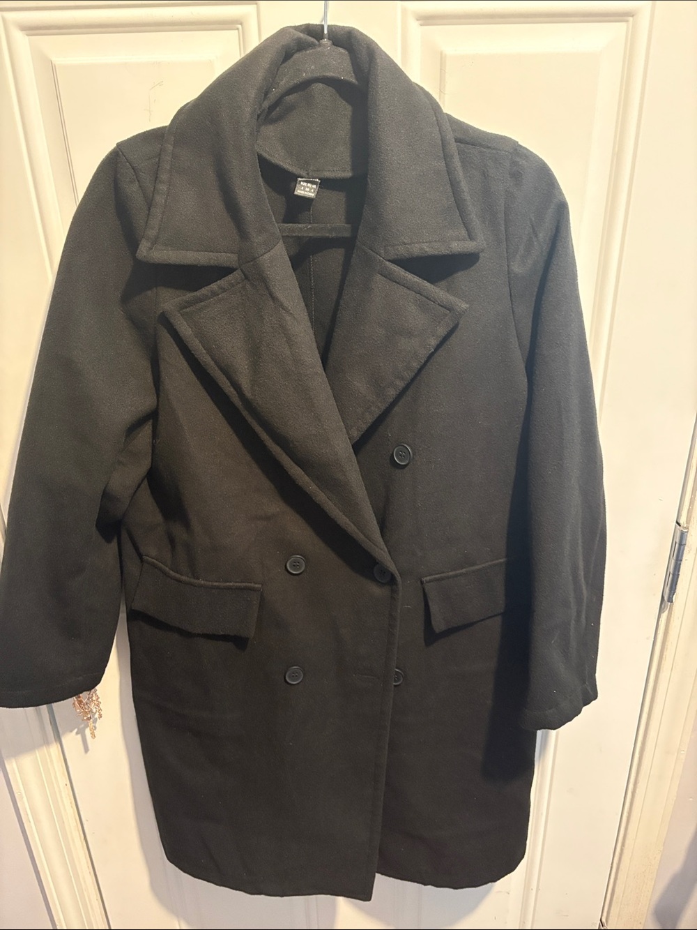 SHEIN Black Double-Breasted Pea Coat with Notched Lapels